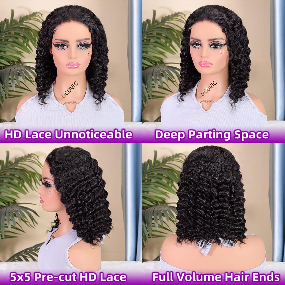 UCUVIC Curly Bob Wig 5x5 lace front detail for seamless parting and realistic scalp.