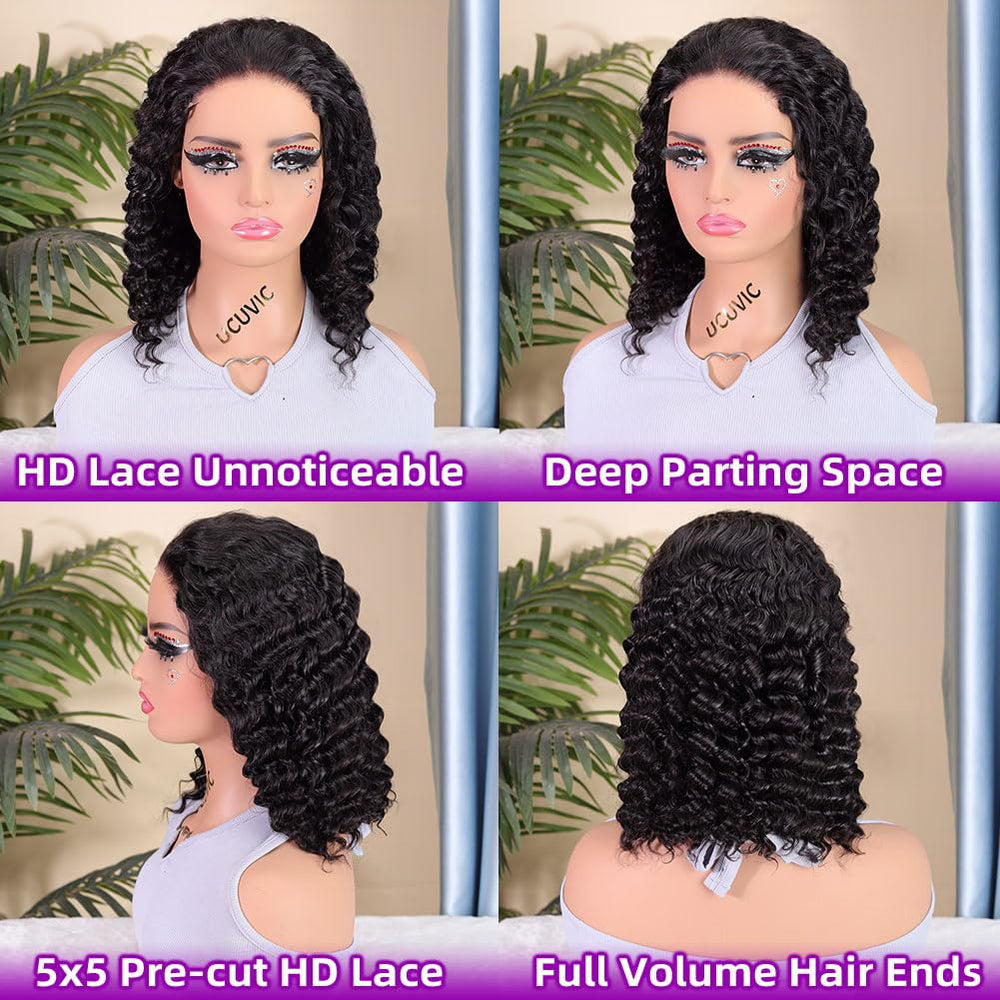 UCUVIC Curly Bob Wig 5x5 lace front detail for seamless parting and realistic scalp.