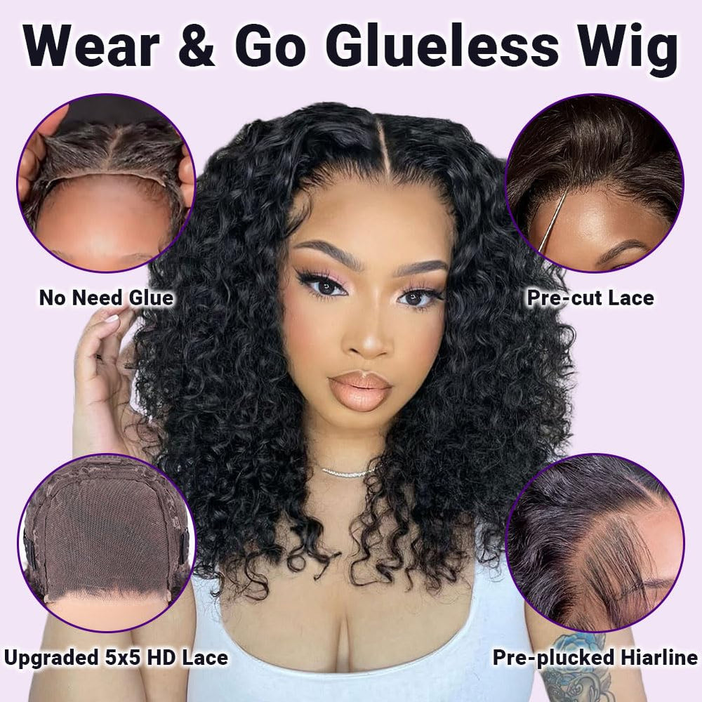 UCUVIC Curly Bob Wig 5x5 wear-and-go assembly enables quick, glue-free setup.