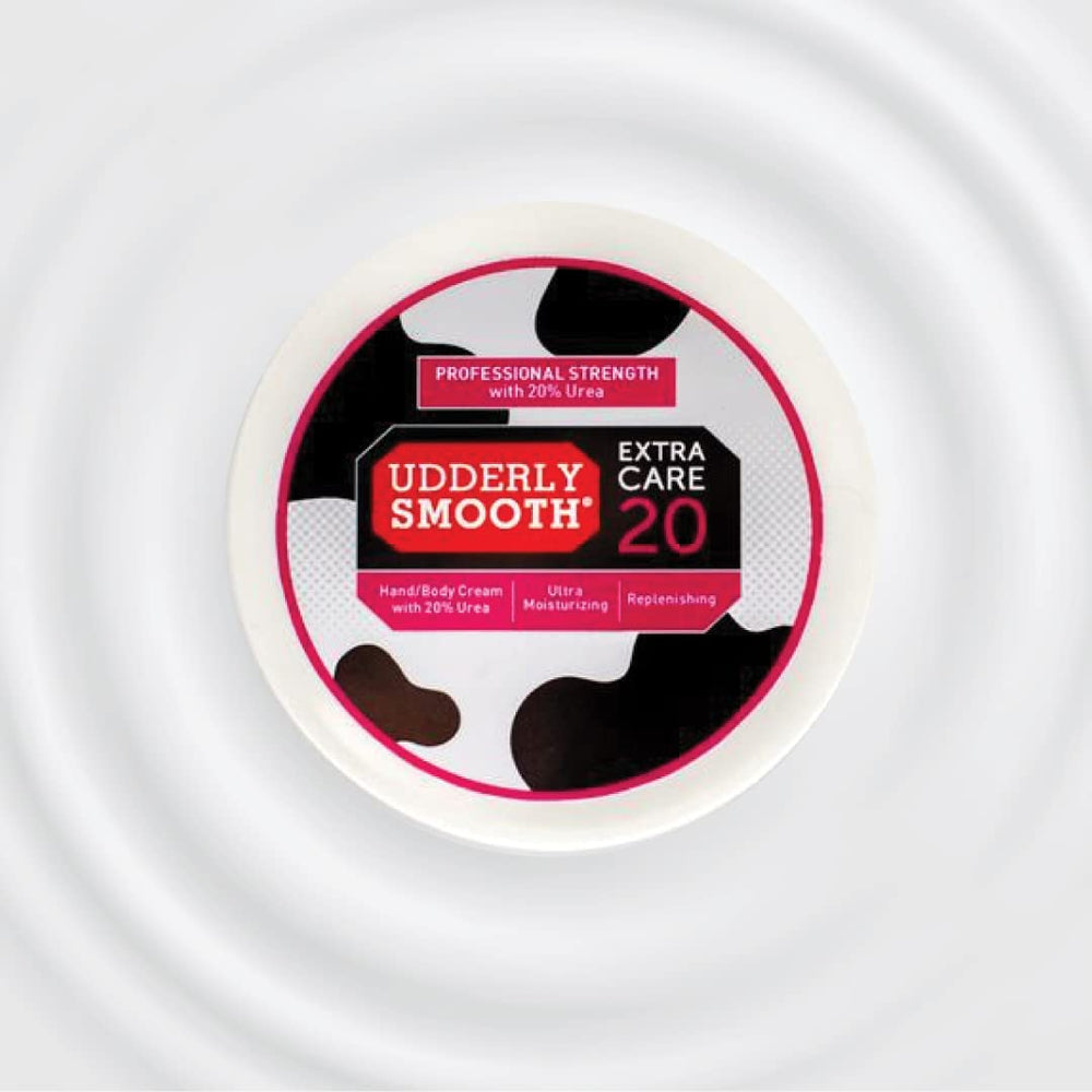 Udderly Smooth 20% Urea texture closeup emphasizes dense hydration without greasiness.