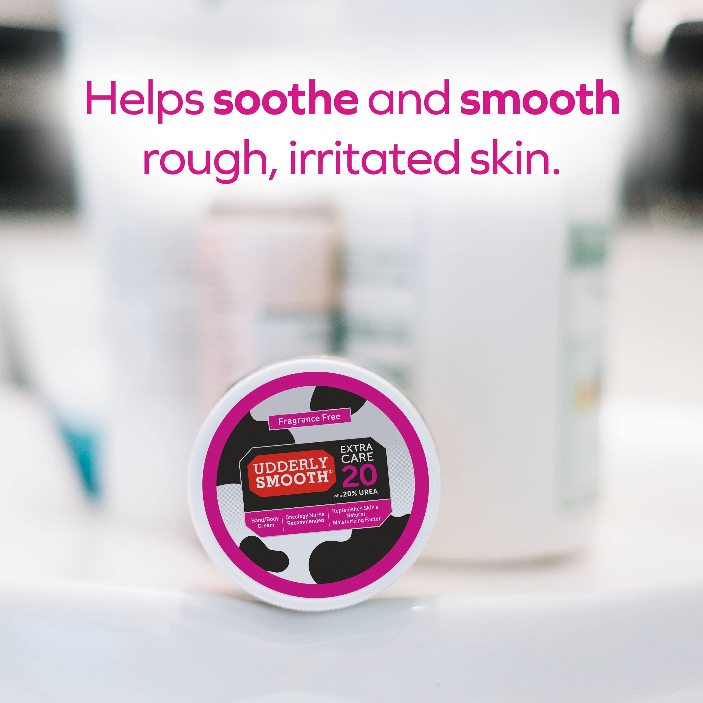 Udderly Smooth pump bottle closeup for convenient, mess-free application.
