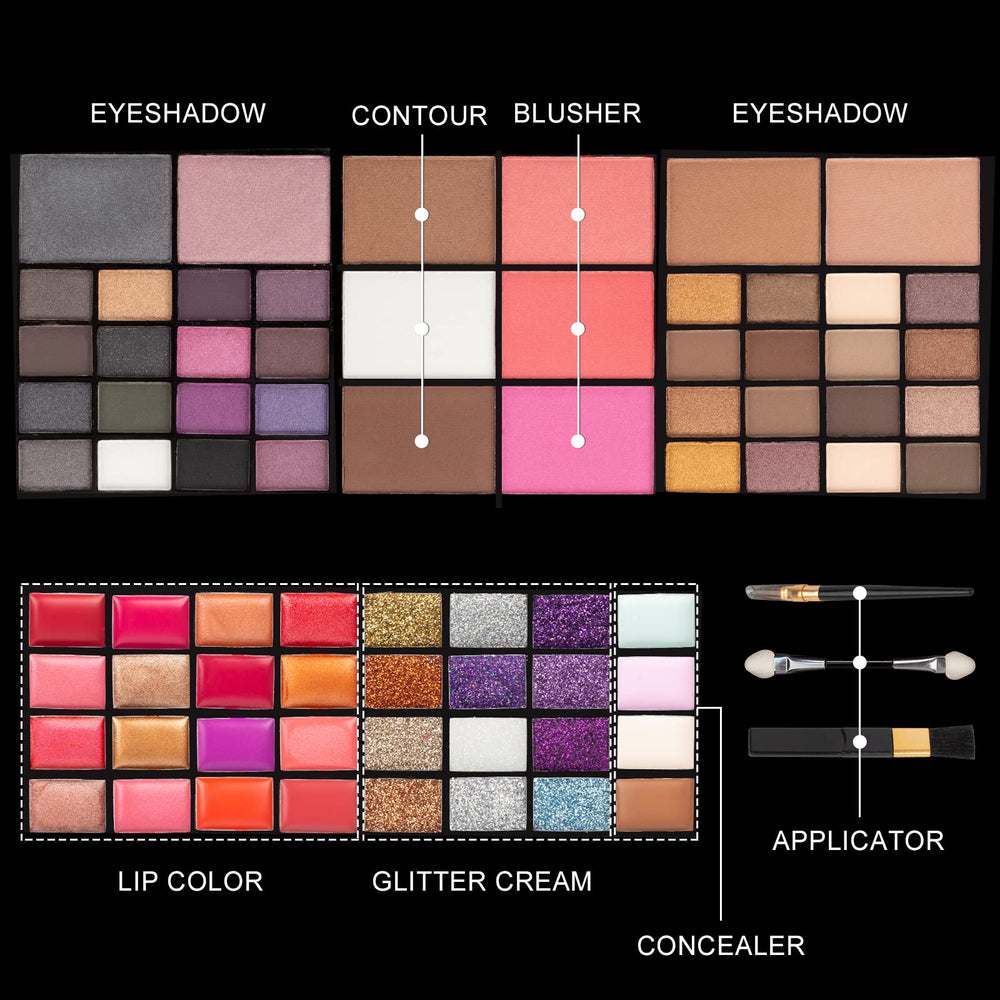 UDUOLER All In One Makeup Kit 74-color palette swatches for quick color planning