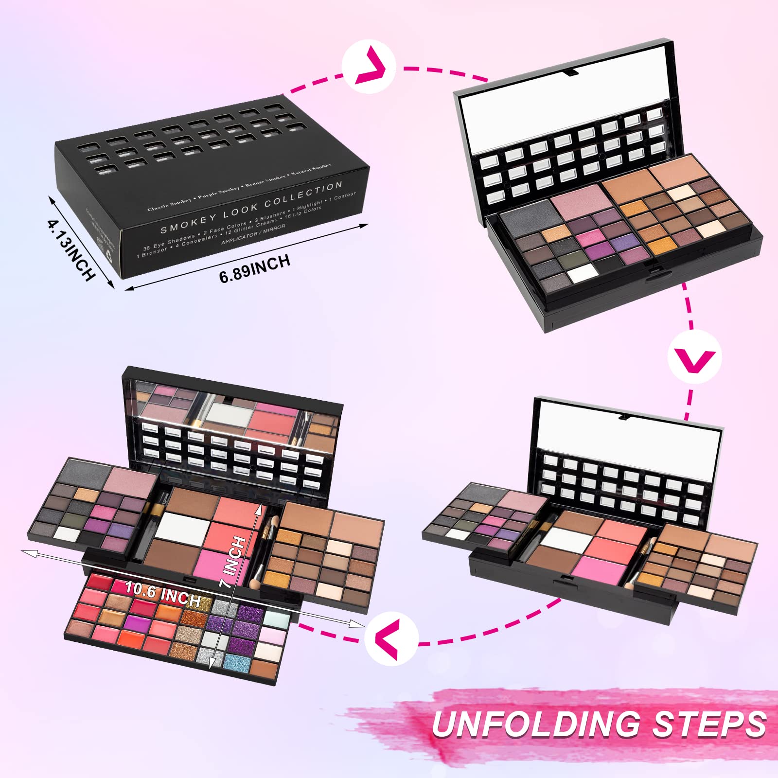 UDUOLER All In One Makeup Kit eyeshadow shades closeup with rich pigment