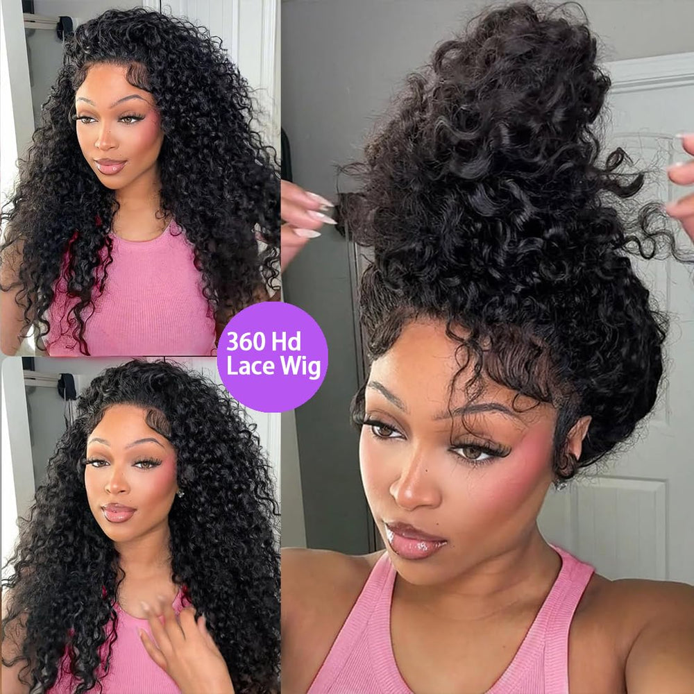 UJDZLNC 360 deep wave wig with pre-plucked hairline and drawstring.