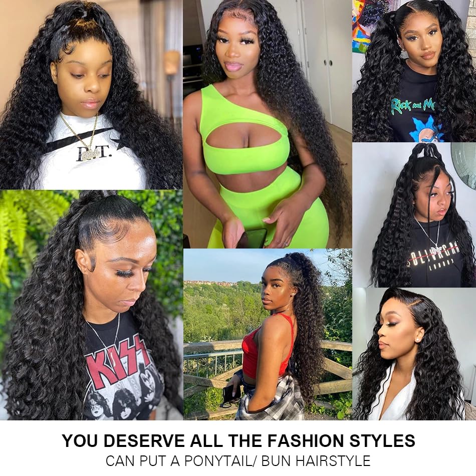 UJDZLNC 360 deep wave wig with four combs for secure placement.