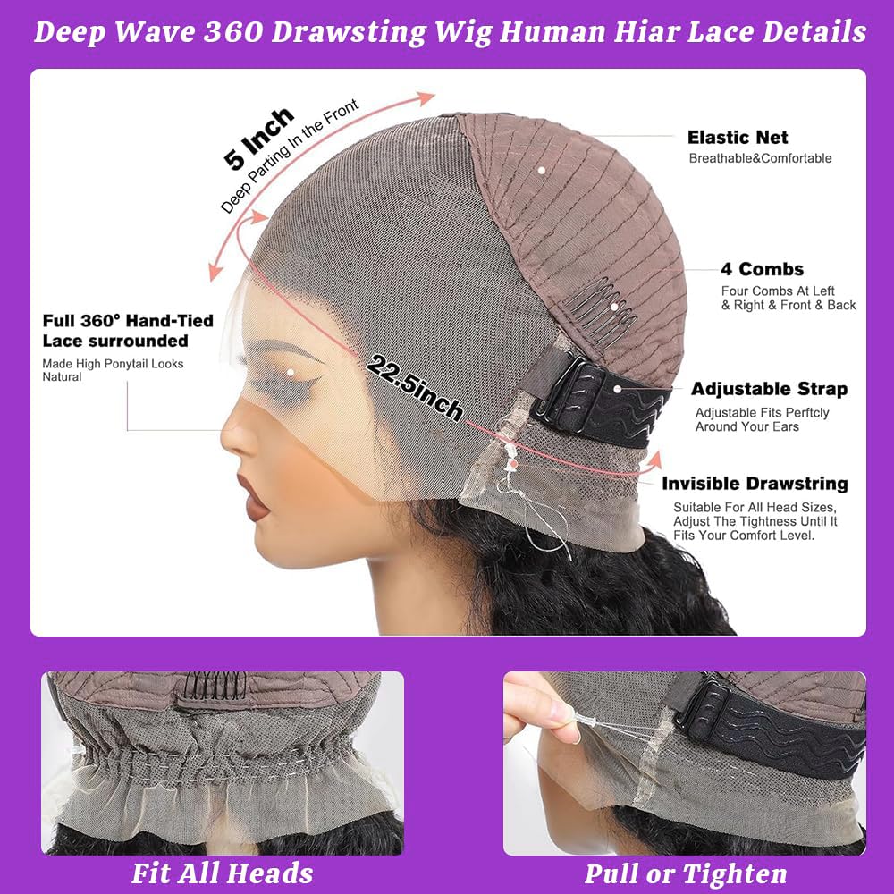UJDZLNC 360 deep wave wig supports middle or side part.