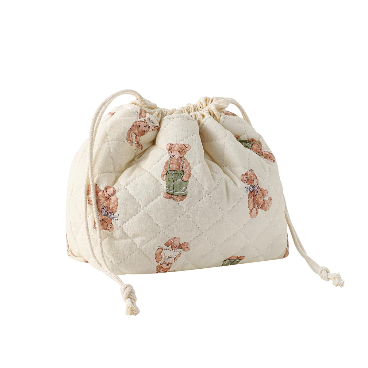 uekeboag cotton quilted drawstring makeup bag white bear front view for travel organization