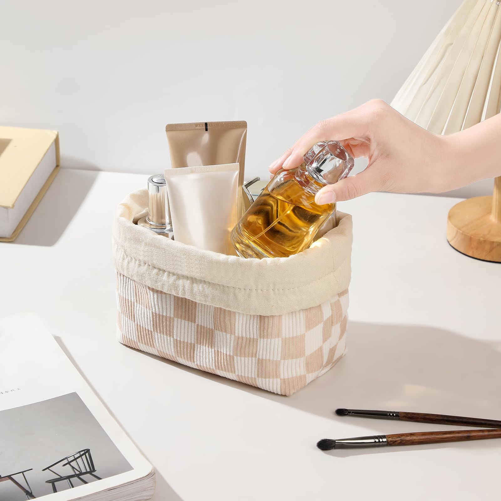 uekeboag canvas lining cosmetic bag inside shows durable easy-clean interior for cosmetics and small items