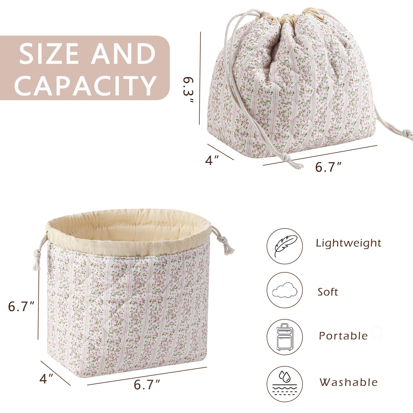 Uekeboag canvas-lined interior provides durable storage for brushes and skincare on trips.