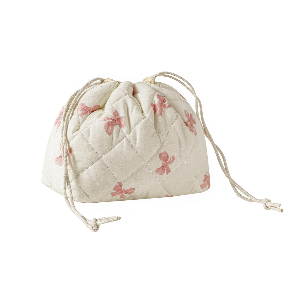 uekeboag cotton quilted drawstring makeup bag front view portable travel companion