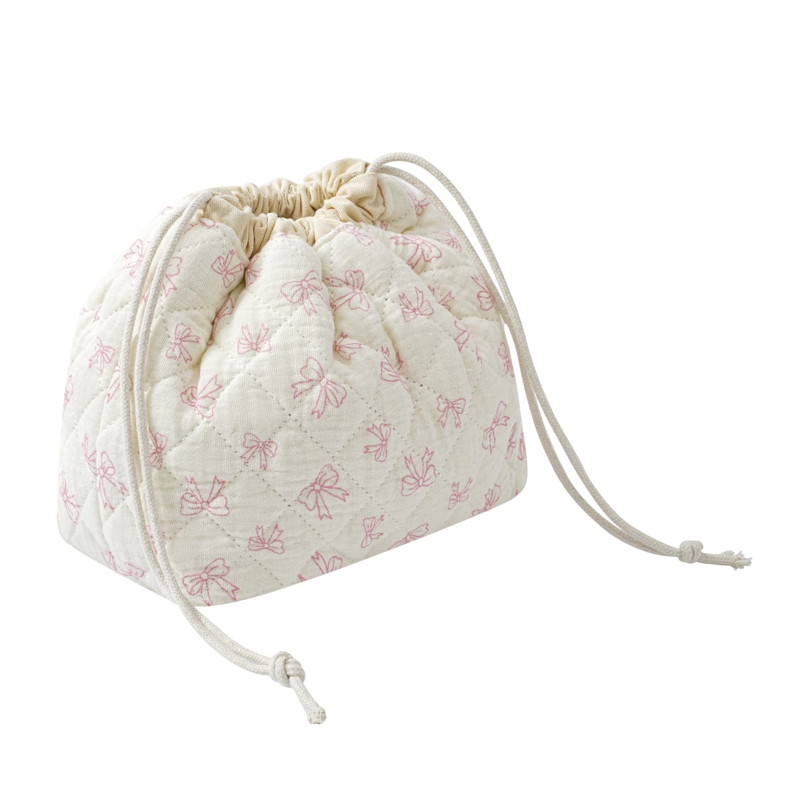 uekeboag cotton quilted drawstring makeup bag front view ideal for travel essentials.