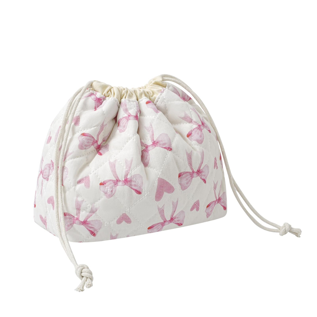 uekeboag cotton quilted makeup bag close-up shows soft fabric and floral stitching for daily cosmetics.