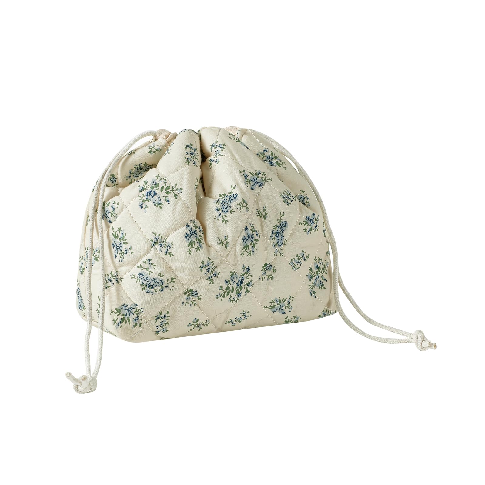 uekeboag cotton quilted makeup bag front view with floral pattern for stylish travel storage