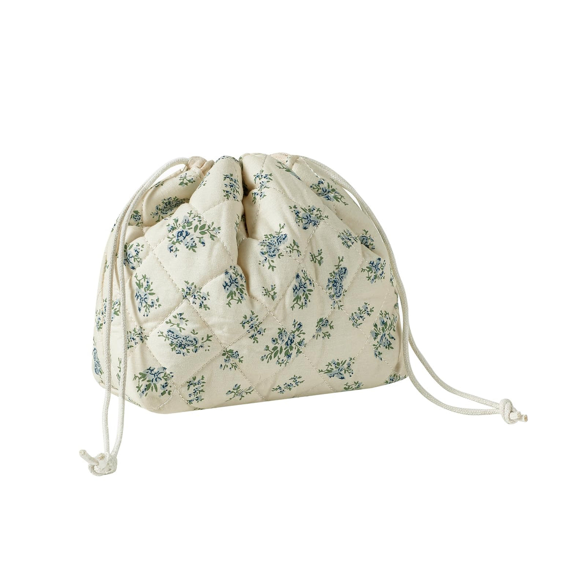 uekeboag cotton quilted makeup bag front view with floral pattern for stylish travel storage