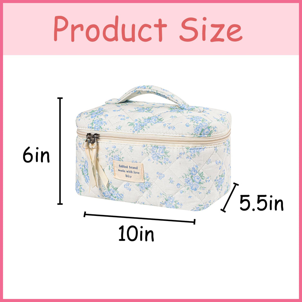 Uekeboag floral cotton makeup bag closeup of quilted pattern and fabric texture.