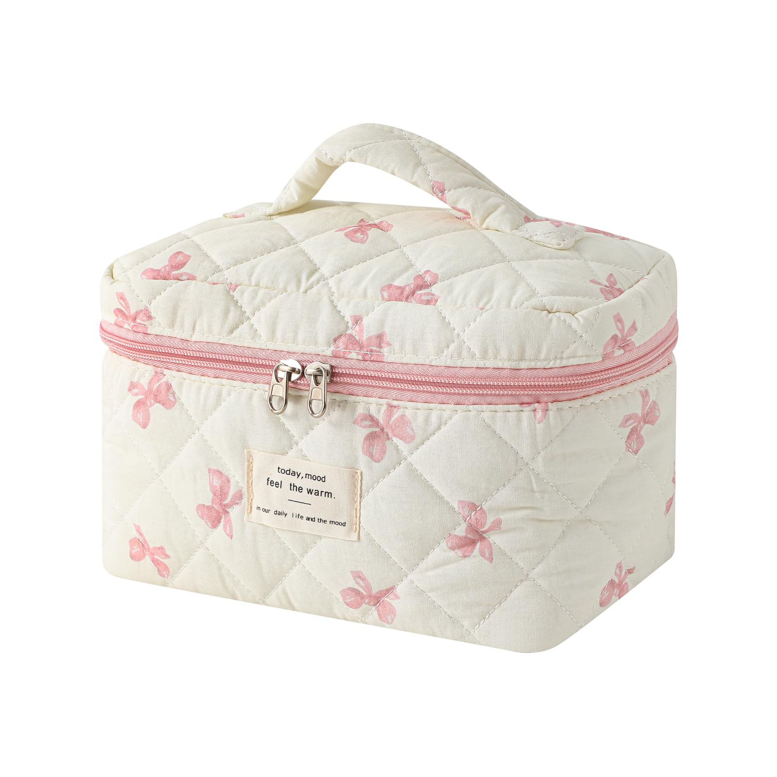 uekeboag floral quilted makeup bag close-up ideal for on-the-go cosmetics touch-ups.