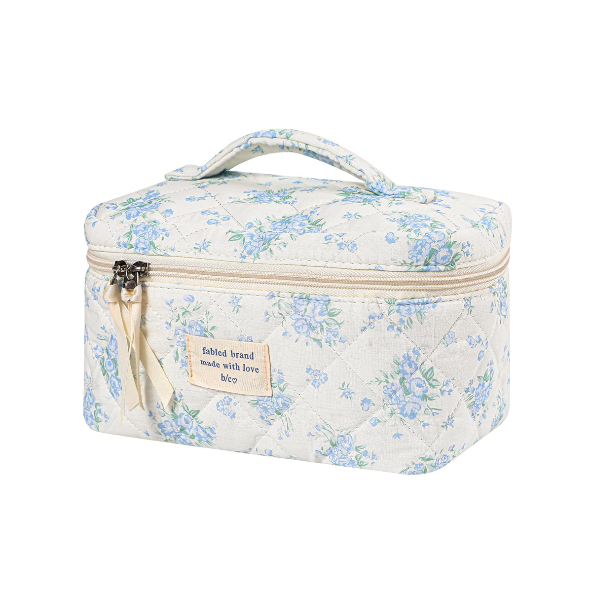 uekeboag large travel quilted makeup bag in blue rose for organized beauty on the go.