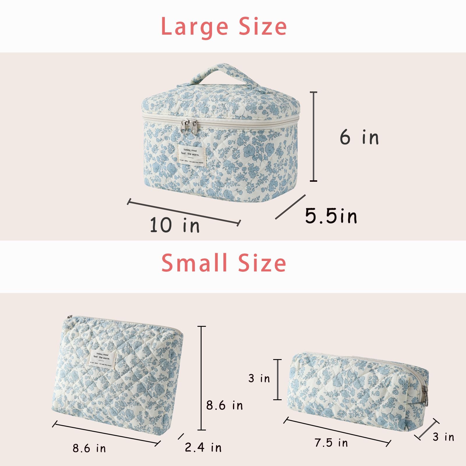 uekeboag medium quilted cosmetic bag light blue perfect for daily essentials and brushes.