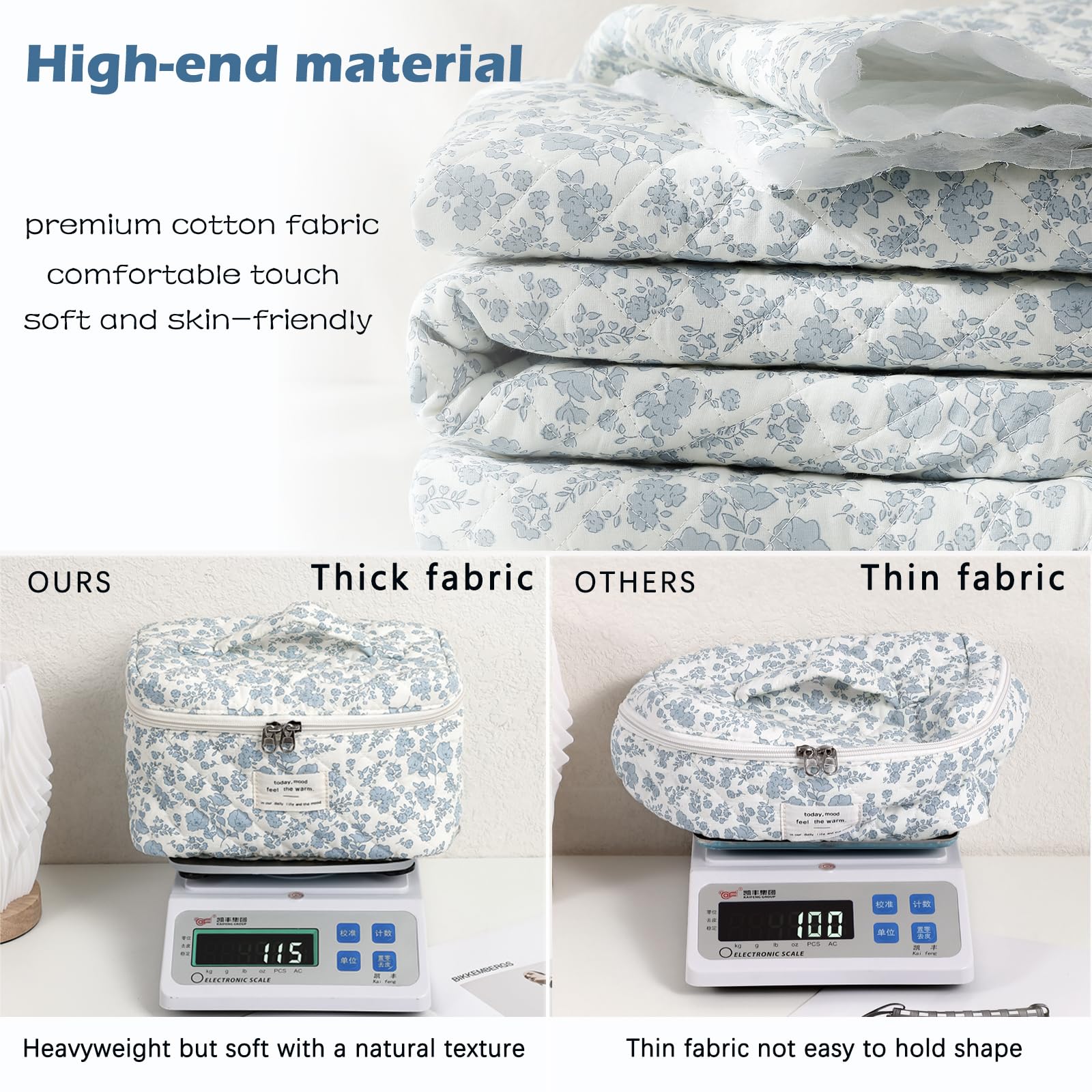 uekeboag small quilted makeup bag light blue great for lip products and stationery.