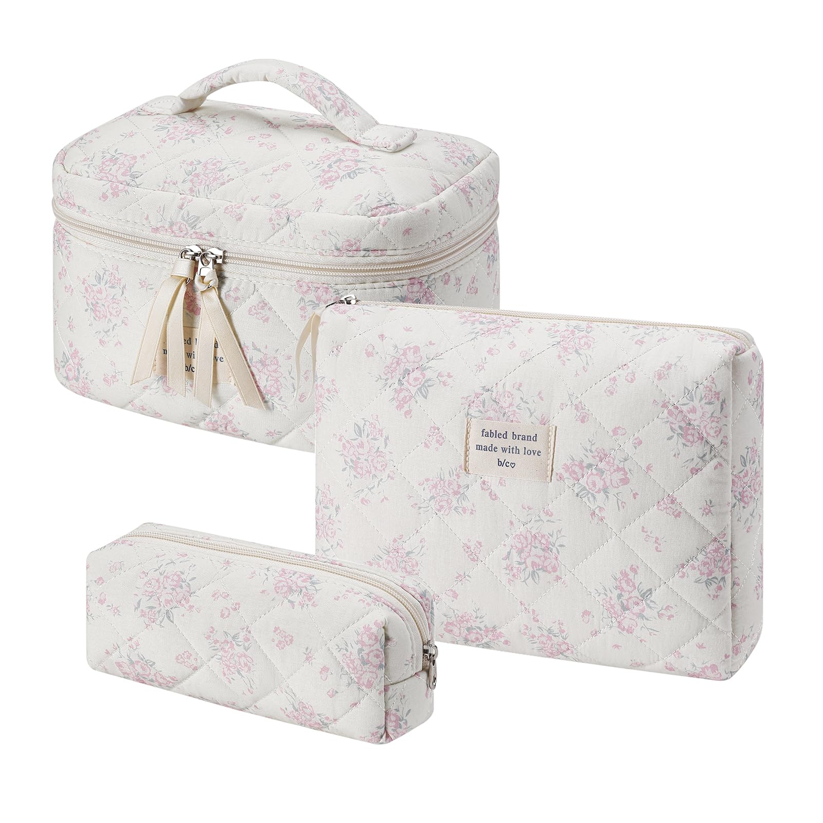uekeboag travel quilted makeup bag large floral pinkrose for on-the-go organization