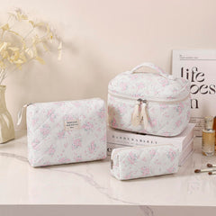 uekeboag travel quilted makeup bag small floral pinkrose compact storage for cosmetics