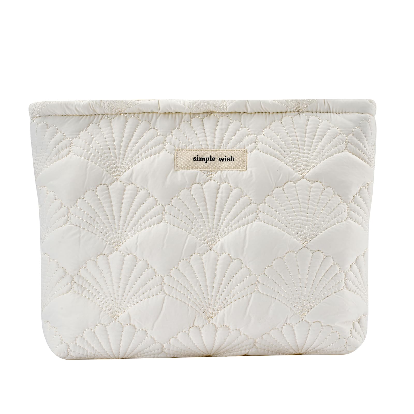 uekeboag white quilted makeup pouch close-up showing soft cotton texture and durable stitching