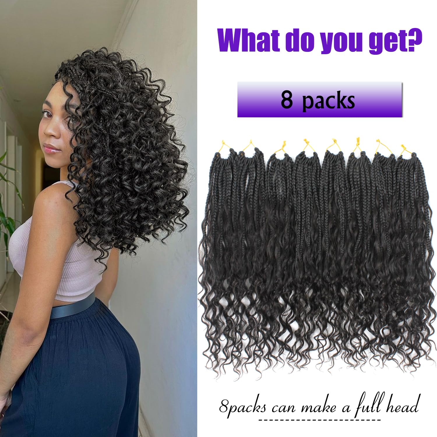 UENOKIPS Goddess Box Braids 14in pre-looped detail for quick installation