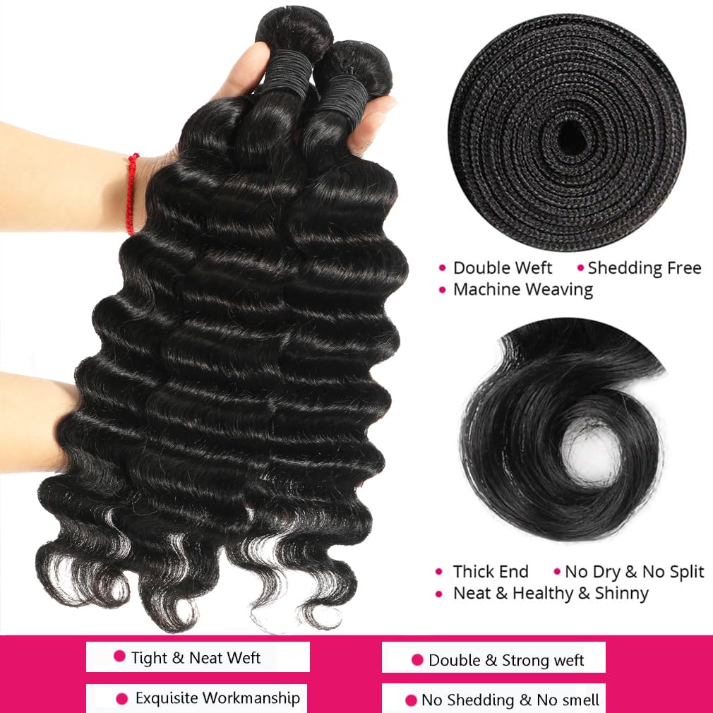 Uesoels human hair bundles 22in loose deep wave for defined curls