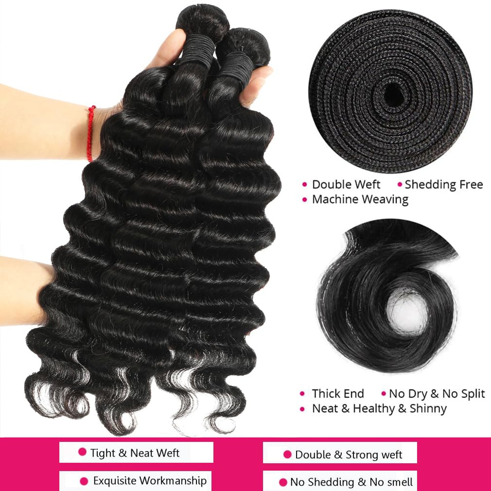 Uesoels human hair bundles 22in loose deep wave for defined curls