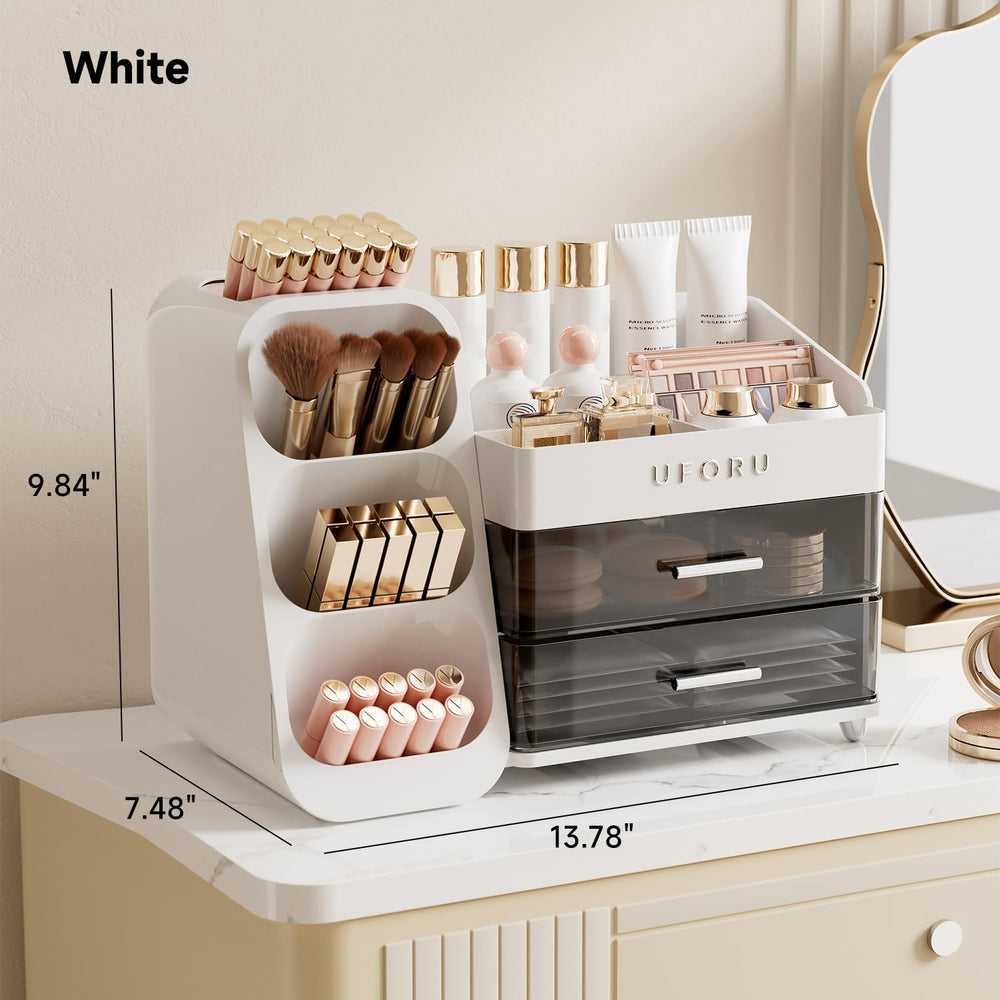 UFORU cosmetic display case with metal handles for stylish storage