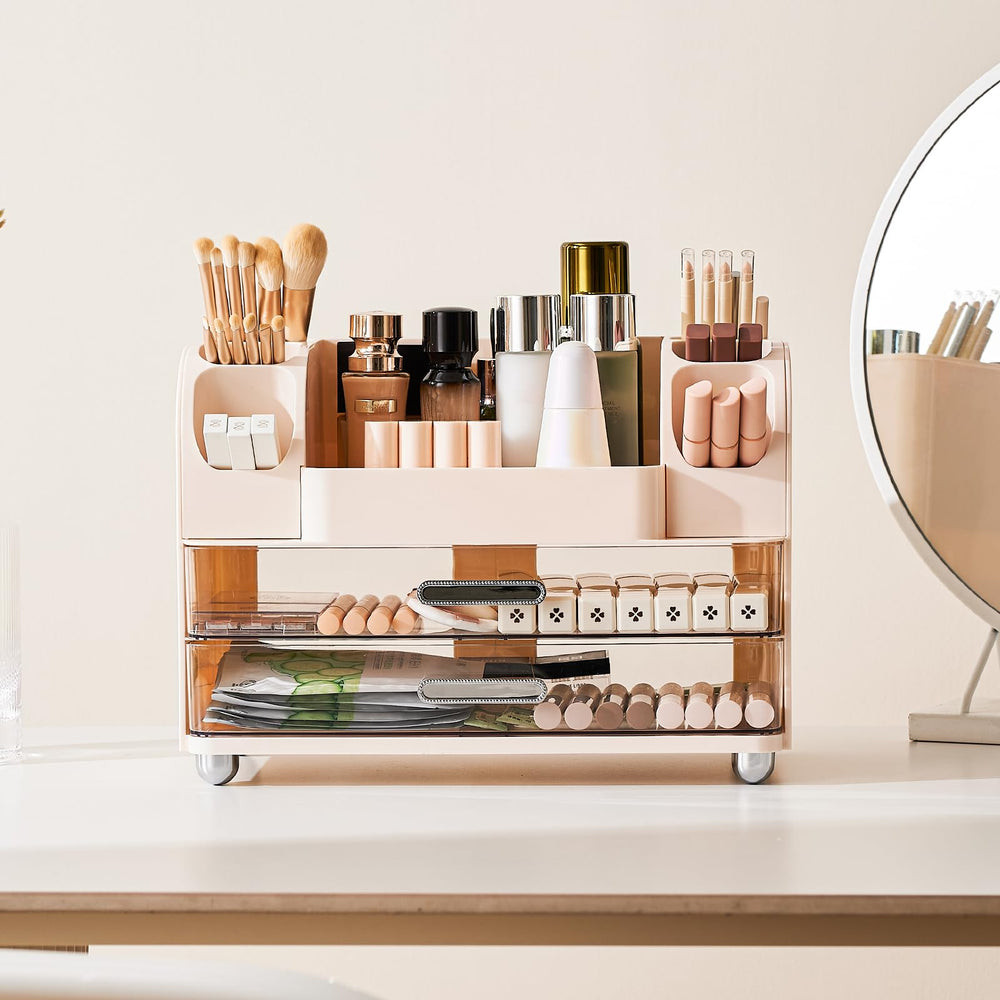 UFORU makeup organizer with side brush holders keeps tools accessible.