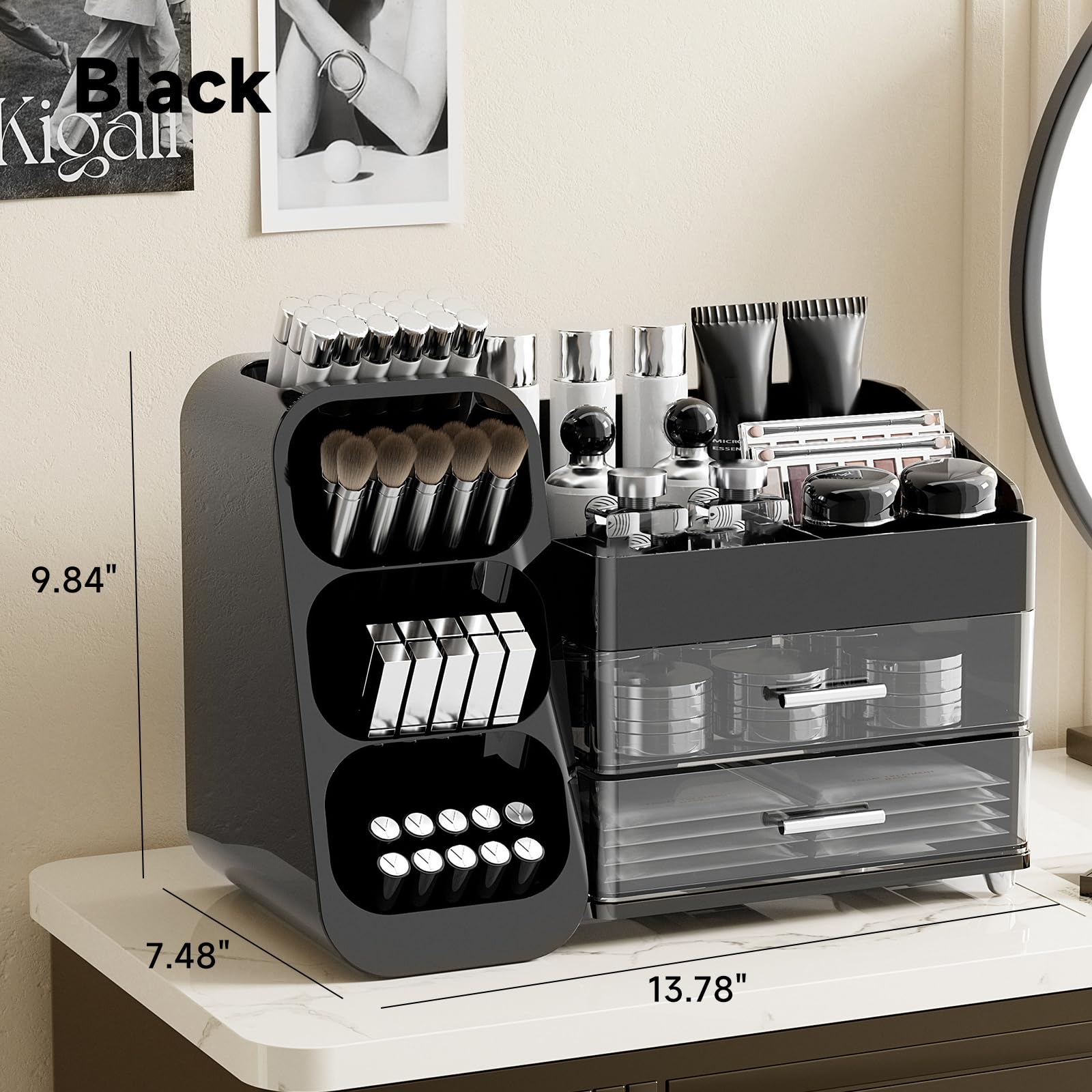 UFORU makeup organizer drawers store brushes and lipsticks securely in two easy-access compartments.