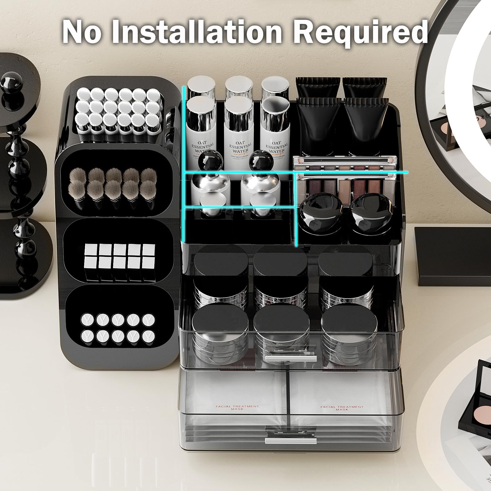 UFORU makeup organizer durable material resists spills for daily countertop use.