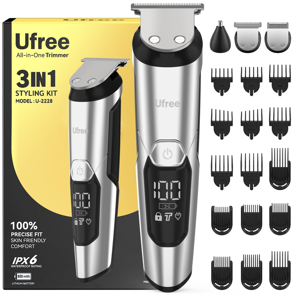 Ufree 3-in-1 beard trimmer kit with travel pouch for organized on-the-go grooming
