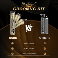 Ufree 3-in-1 attachments for versatile beard, nose, and detail trimming.