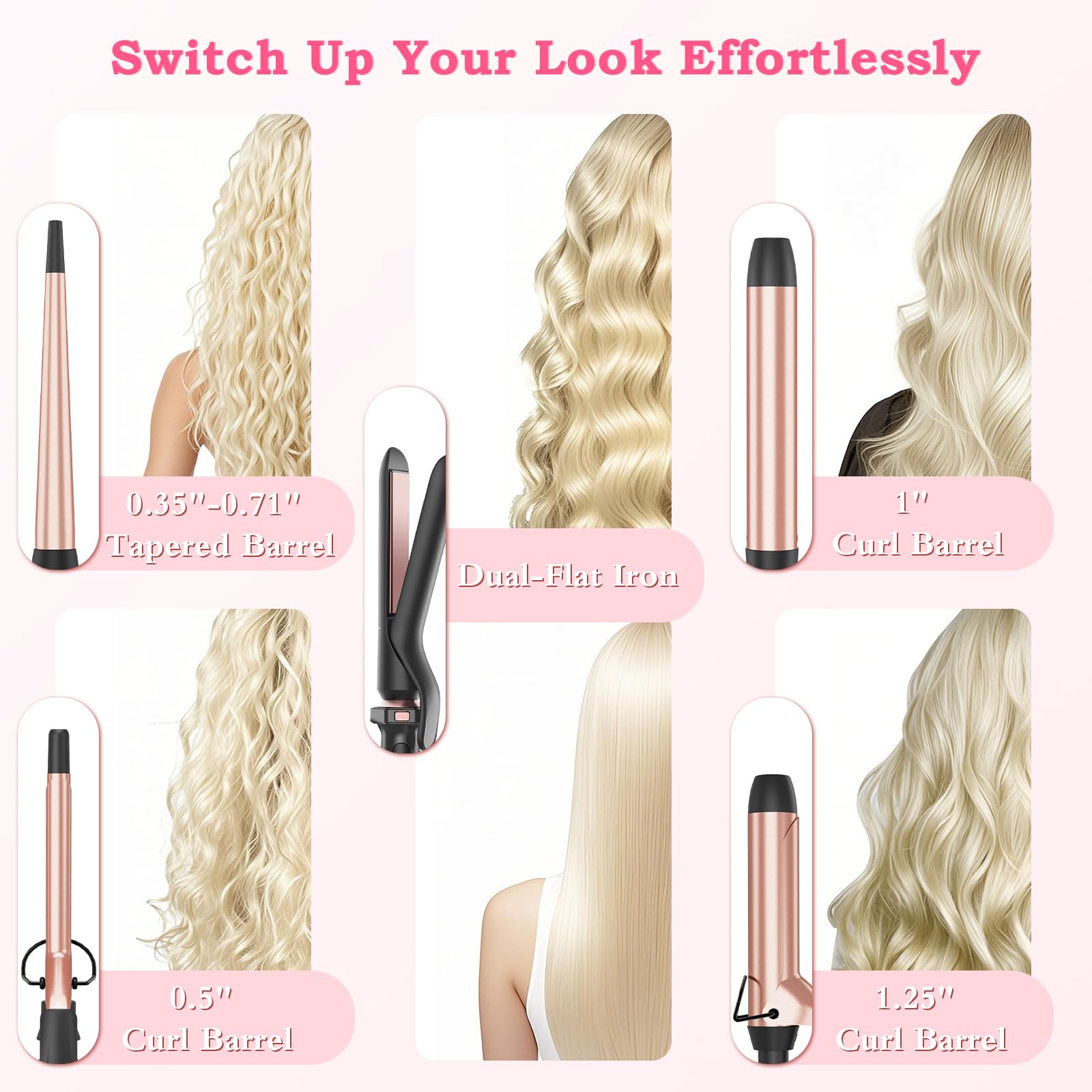 Ufree 5-in-1 curling iron with clip 0.5 in barrel for easy mid curls