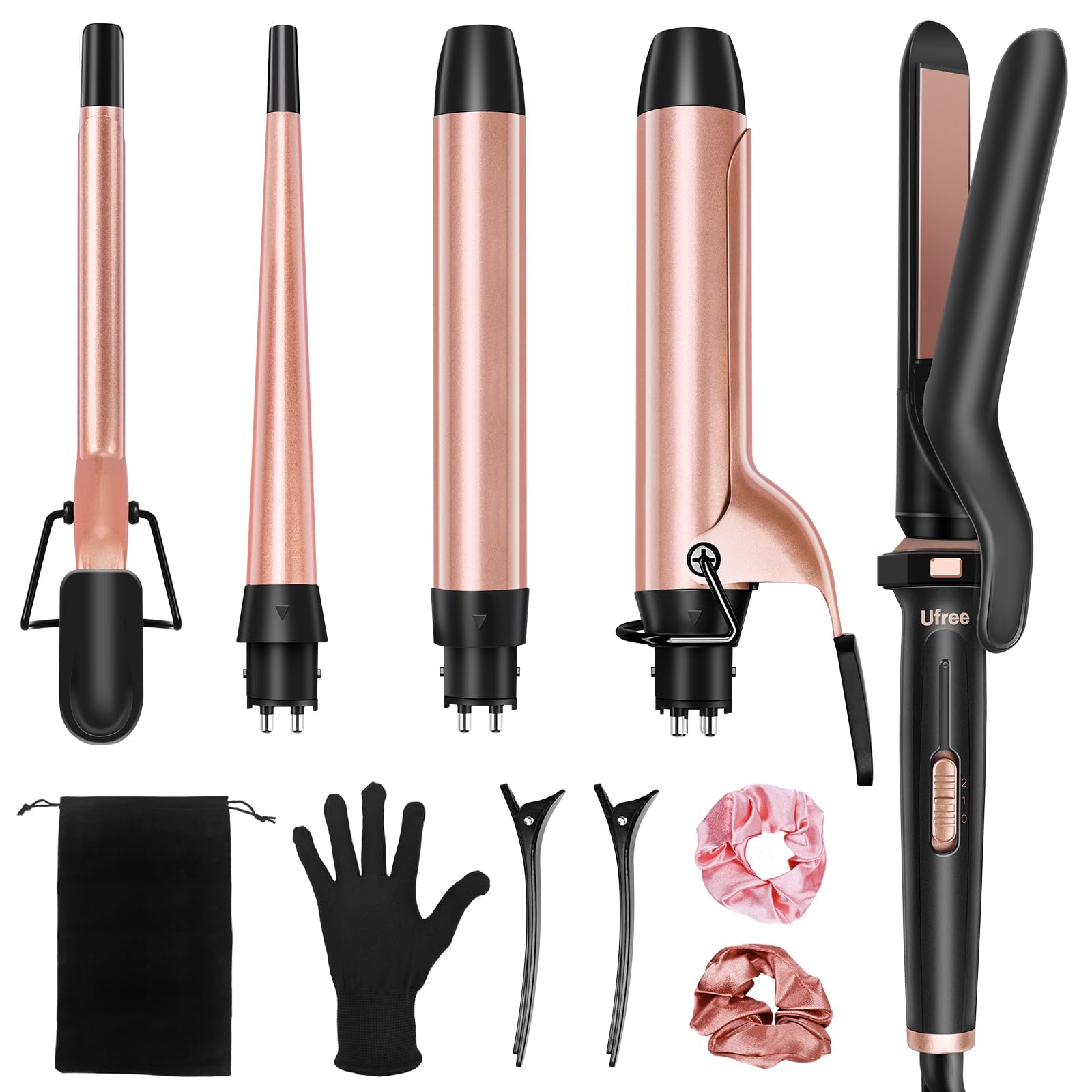 Ufree 5-in-1 curling iron tapered 0.35-0.71 in barrel for customizable waves