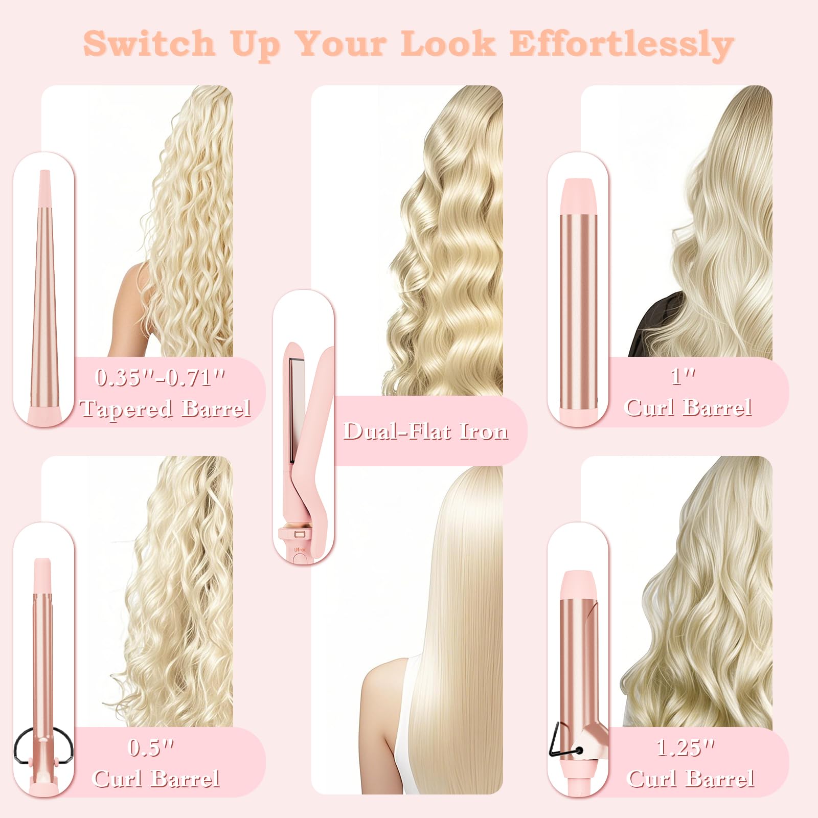 Ufree 5in1 clip-barrel 0.5 inch for defined, controlled curls