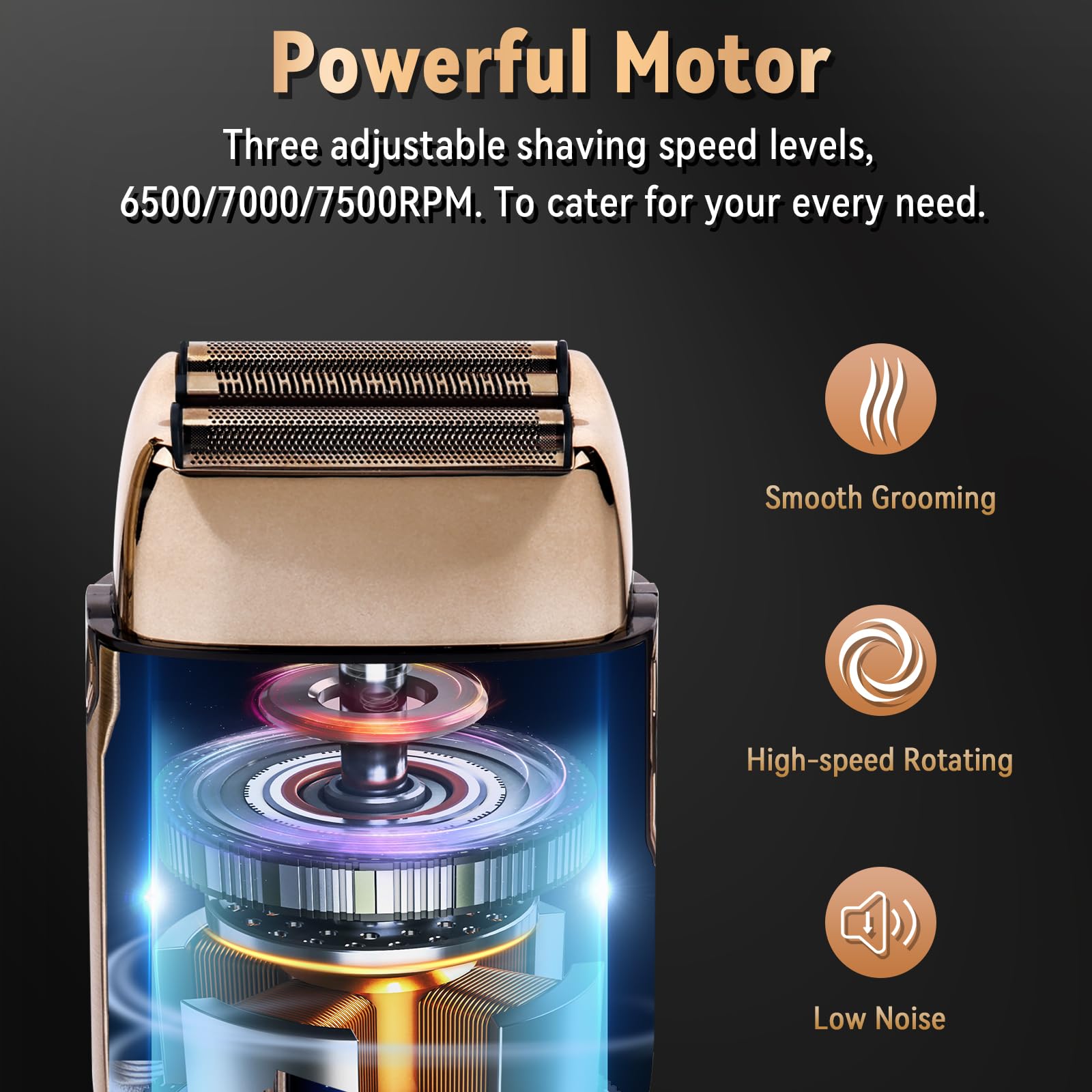 Ufree high-speed motor up to 7500 RPM runs quietly for efficient shaves.