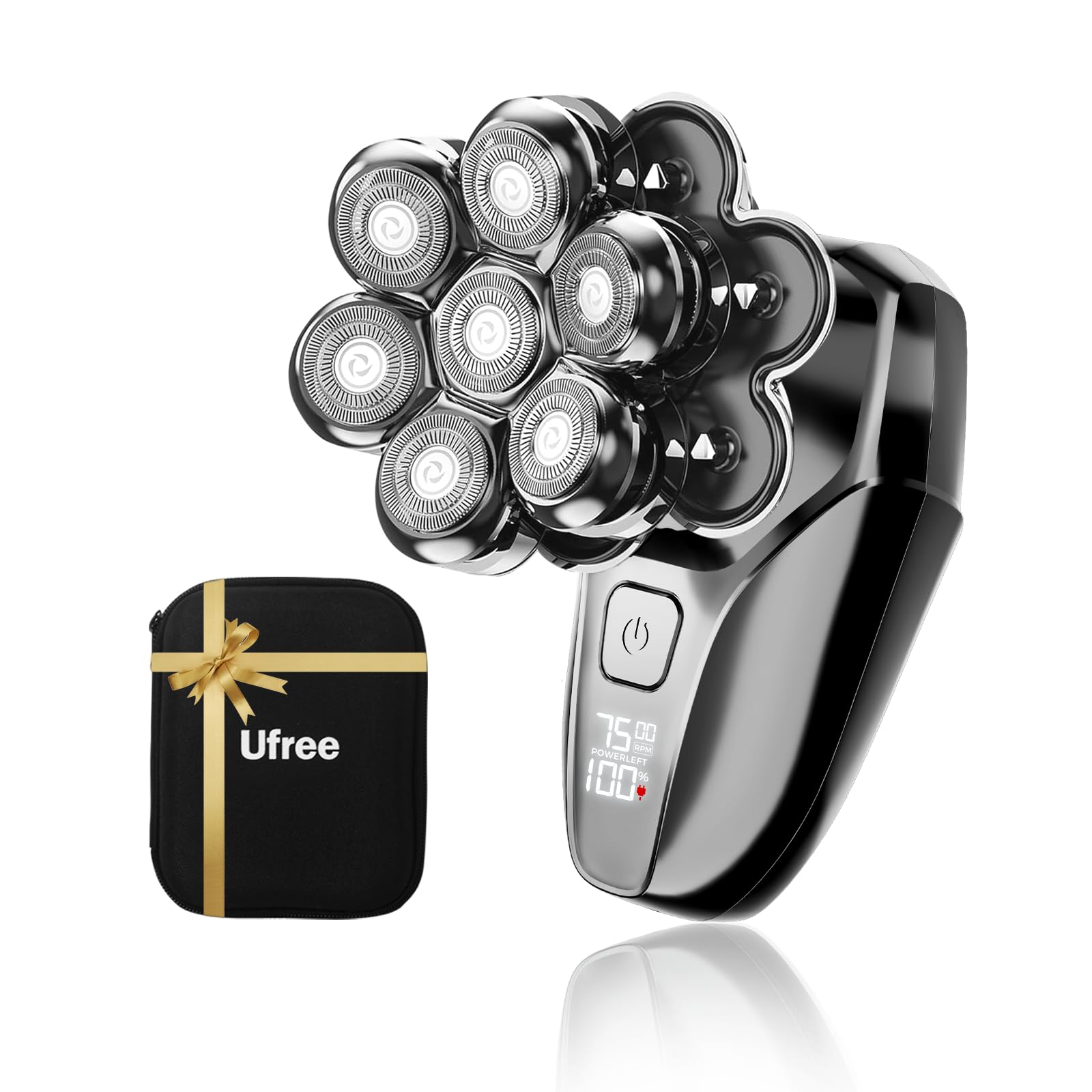 Ufree 7D rotating head shaver close-up demonstrates contour-following blades for smoother coverage