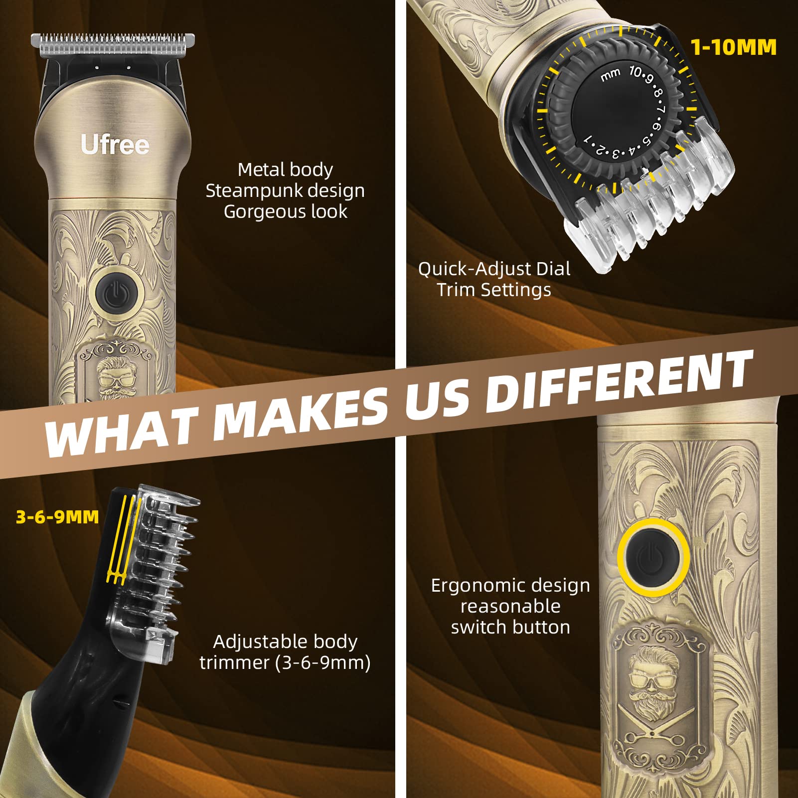 Ufree Beard Trimmer 6500RPM motor enables quiet, efficient grooming.