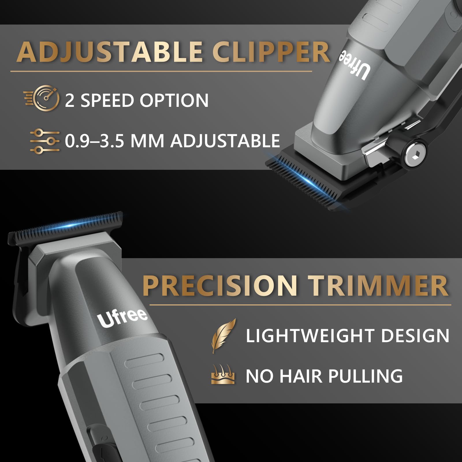 Ufree beard trimmer fine T-blade closeup demonstrates precise edging and detail.