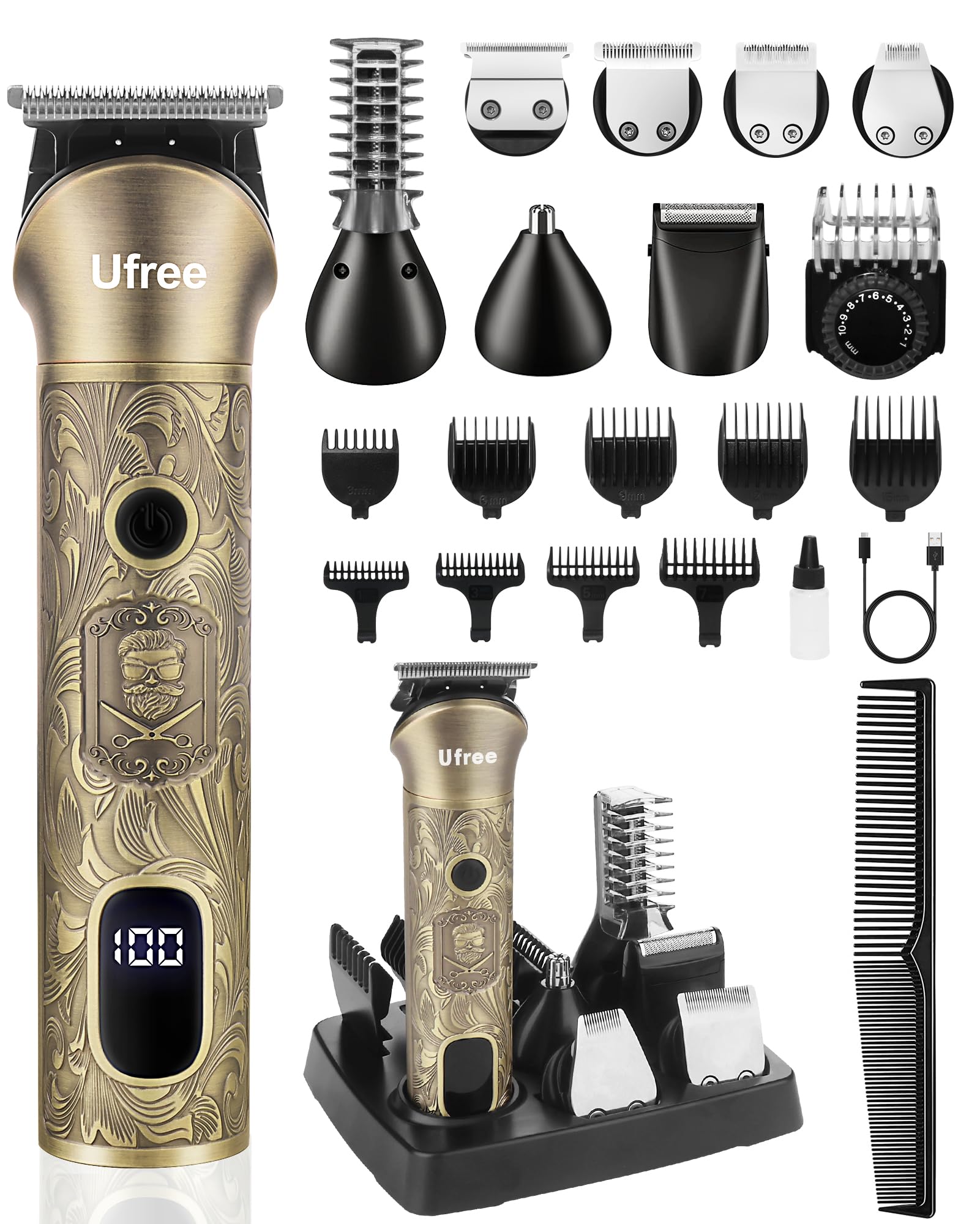 Ufree Beard Trimmer metal body with steampunk look for durable daily grooming.