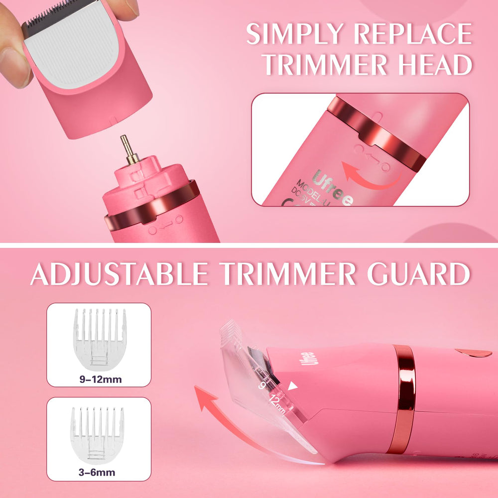 Ufree Bikini Trimmer Rose Red detachable combs for 3-6mm and 9-12mm lengths.