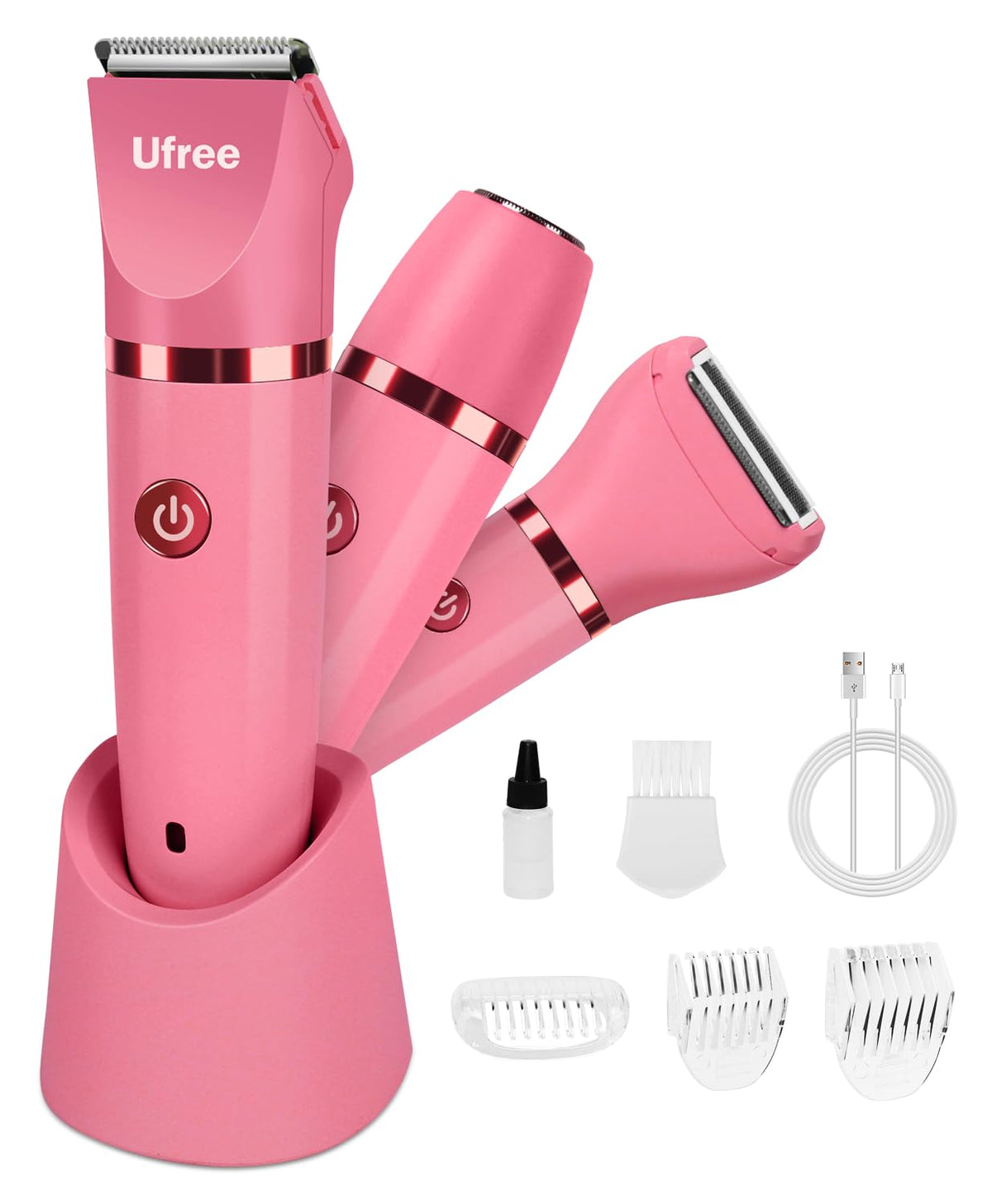 Ufree Bikini Trimmer Rose Red front view, compact design ideal for travel grooming.