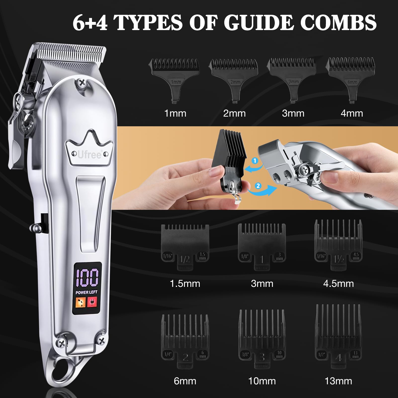 Ufree cordless clippers in action delivering quick home haircuts.