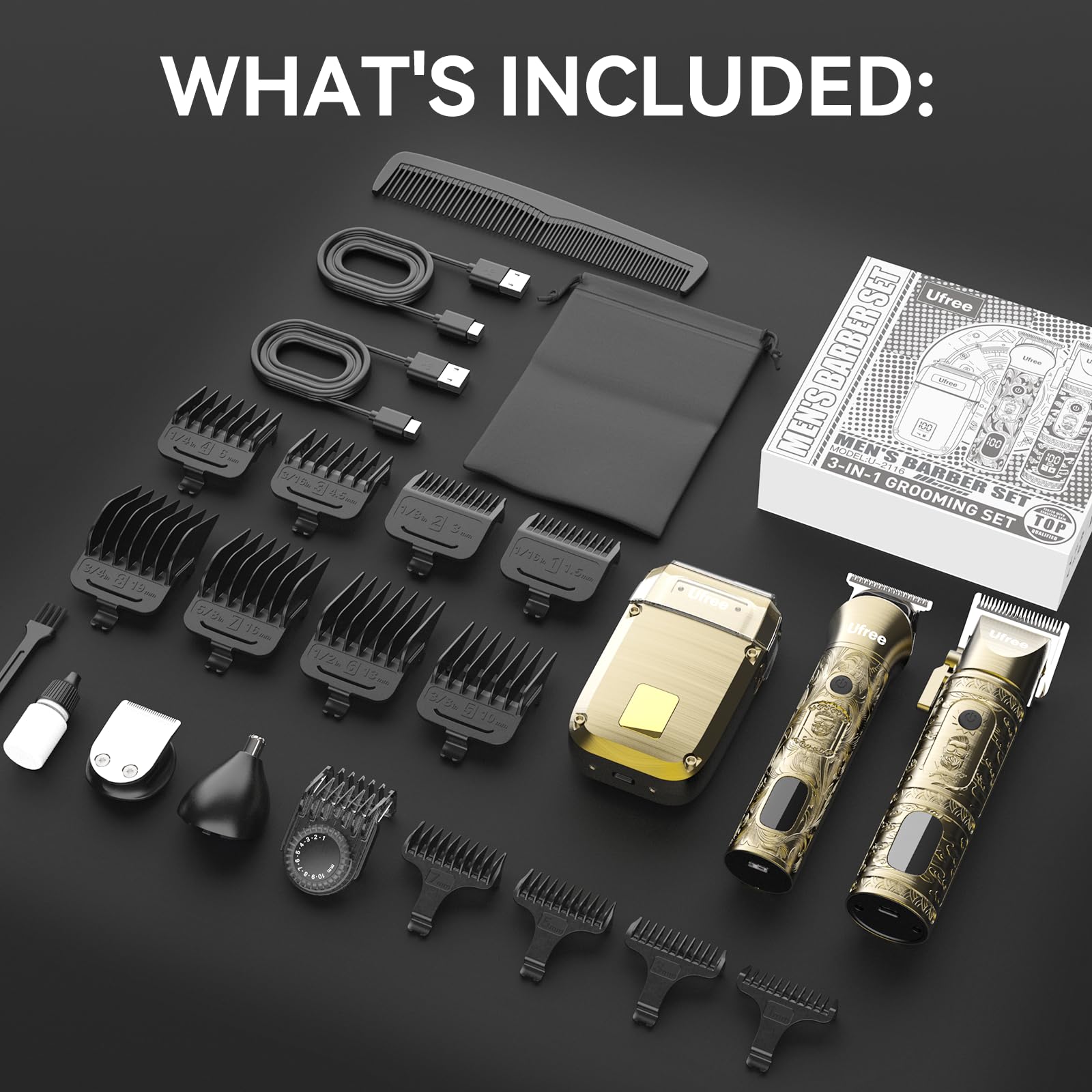 Ufree ergonomic metal grooming kit with textured grip.