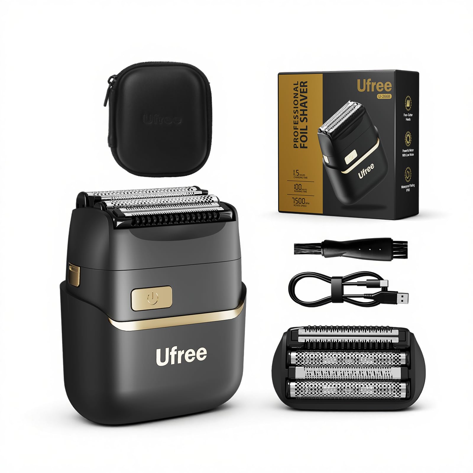 Ufree foil shaver front view shows a sleek design for quick daily grooming.