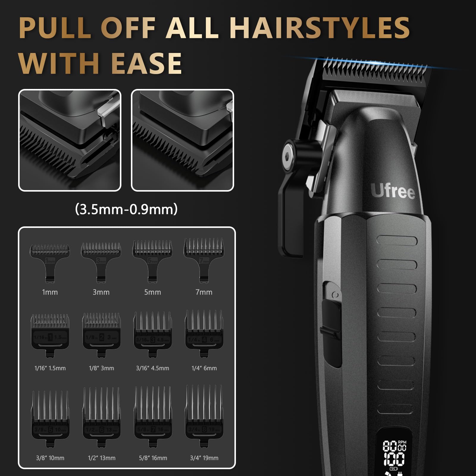 Ufree hair clippers LED battery display highlighting quick-charge readiness