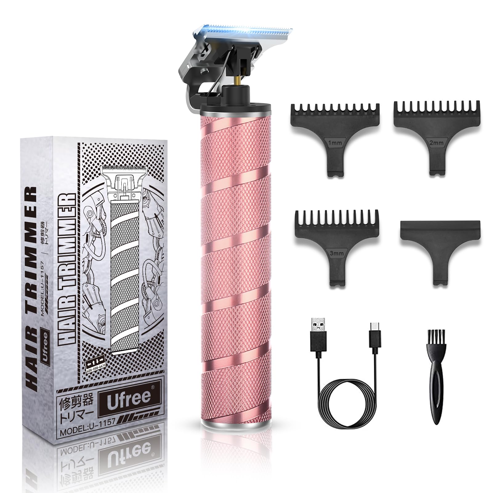 Ufree hair trimmer rose-gold handle closeup for precise grooming